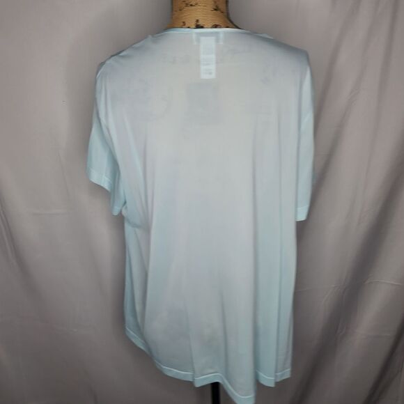 Vintage 80s Vanity Fair Light Blue Button Pajama Top Floral Trim - Picture 3 of 8